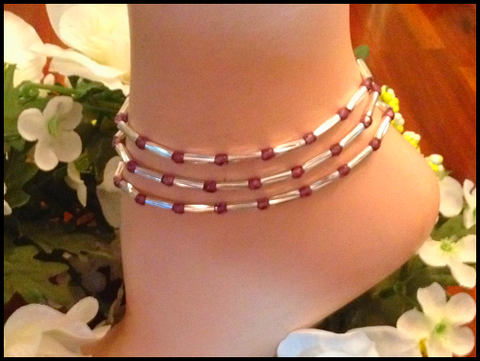 Amethyst Stretch Ankle Bracelet - February Birthstone - Set of 3 - Petite to Plus Sizes