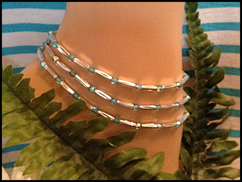 Aquamarine Stretch Ankle Bracelet - March Birthstone - Set of 3 - Petite to Plus Sizes