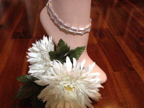 Diamond Crystal Stretch Ankle Bracelet - April Birthstone - Set of 2 - Petite to Plus Sizes
