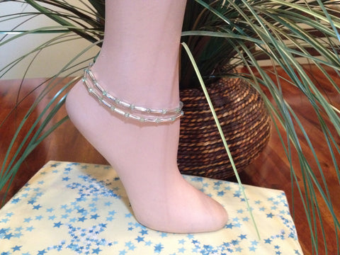 Peridot Stretch Ankle Bracelet - August Birthstone - Set of 2 - Petite to Plus Sizes