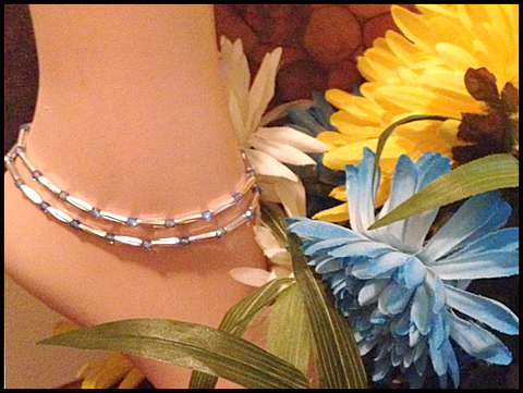 Blue Zircon Stretch Ankle Bracelet - December Birthstone - Set of 2 - Petite to Plus Sizes