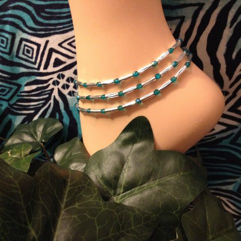 Teal Stretch Ankle Bracelet  - Set of 3 - Petite to Plus Sizes