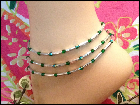 Emerald Green Stretch Ankle Bracelet - May Birthstone - Set of 3 - Petite to Plus Sizes