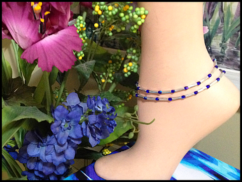 Cobalt Blue Crystal Anklet Attached Toe Ring Ankle Bracelet Slave WomenNEW  | eBay